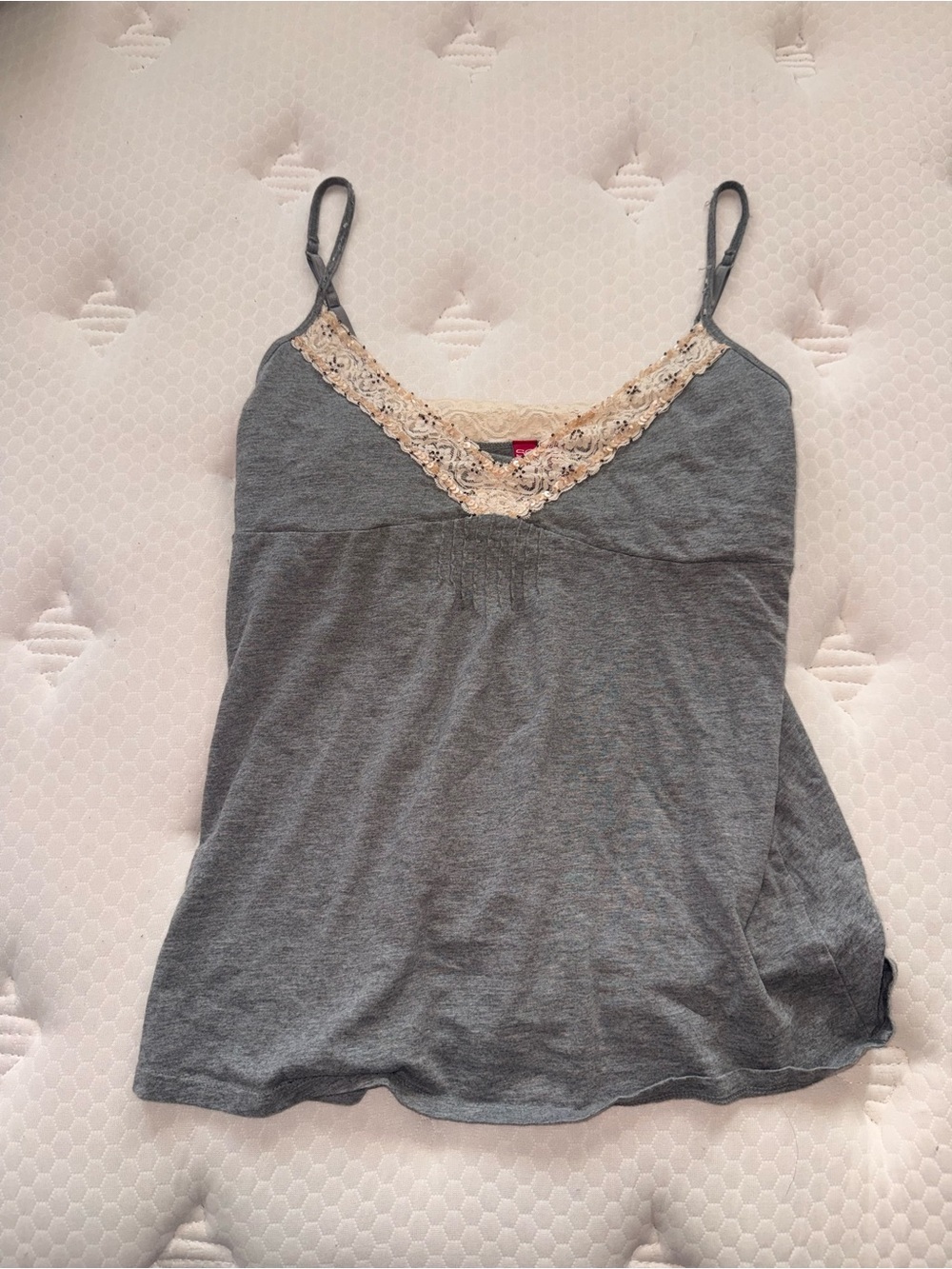 86. Gray Lace-Trim Spaghetti Strap Tank Top